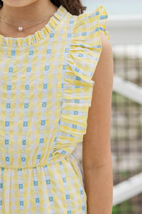 Girls: The Alana Yellow Gingham Jumpsuit