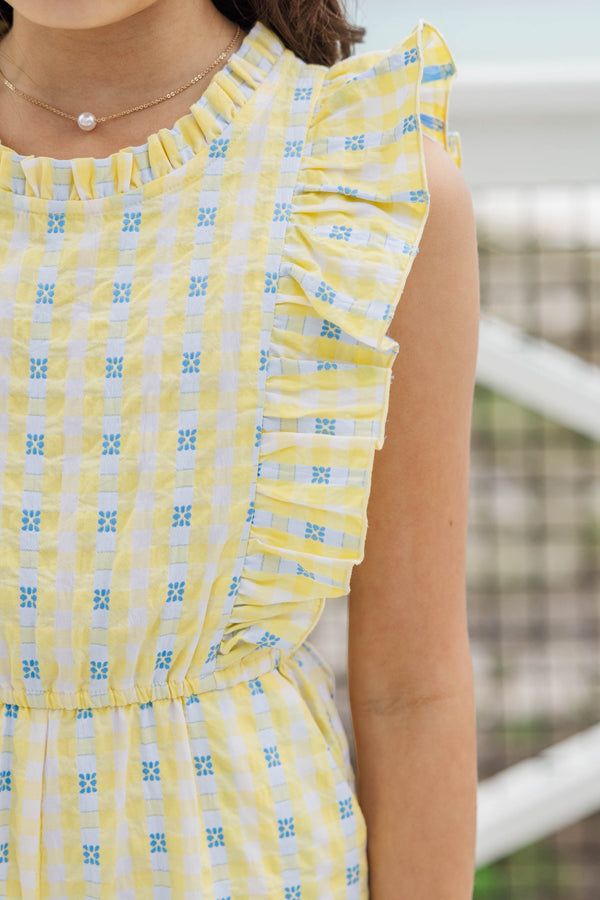 Girls: The Alana Yellow Gingham Jumpsuit