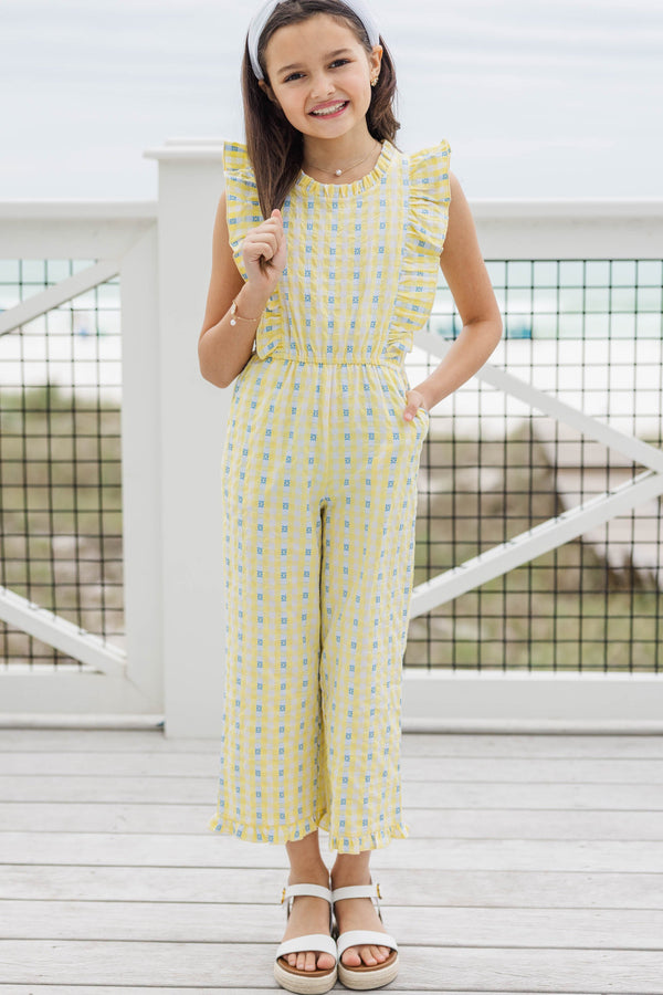Girls: The Alana Yellow Gingham Jumpsuit