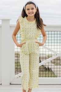 Girls: The Alana Yellow Gingham Jumpsuit