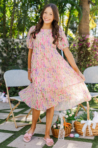 Girls: Think About It Pink Multi Floral Midi Dress