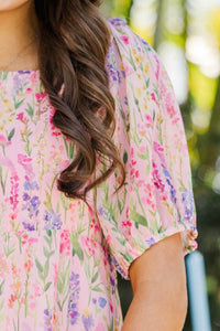 Girls: Think About It Pink Multi Floral Midi Dress