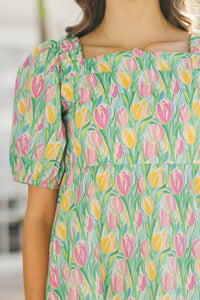 Girls: Think About It Green Floral Midi Dress