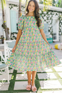 Girls: Think About It Green Floral Midi Dress