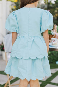 Girls: The Raighlyn Aqua Scallop Dress