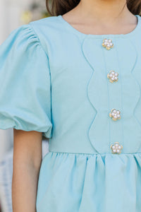 Girls: The Raighlyn Aqua Scallop Dress