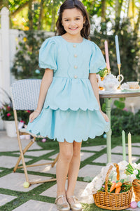 Girls: The Raighlyn Aqua Scallop Dress