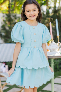 Girls: The Raighlyn Aqua Scallop Dress