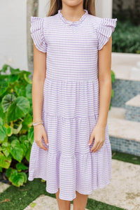 Girls: Speak Your Mind Lavender Gingham Midi Dress
