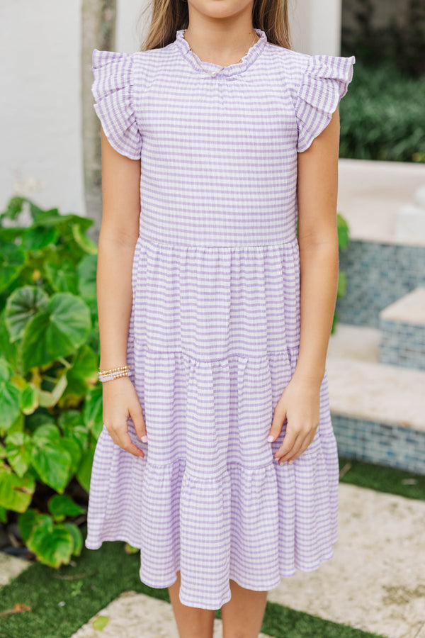 Girls: Speak Your Mind Lavender Gingham Midi Dress