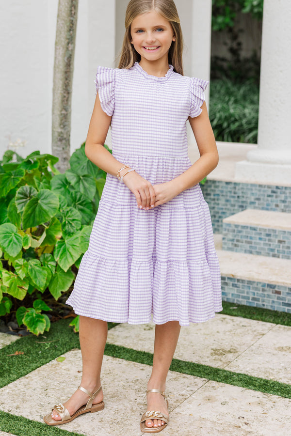 girls midi dress Girls: Speak Your Mind Lavender Gingham Midi Dress, (7/8) - The Mint Julep Boutique