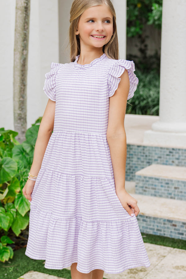 Girls: Speak Your Mind Lavender Gingham Midi Dress