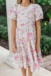 Girls: All True Lavender Floral Tiered Dress