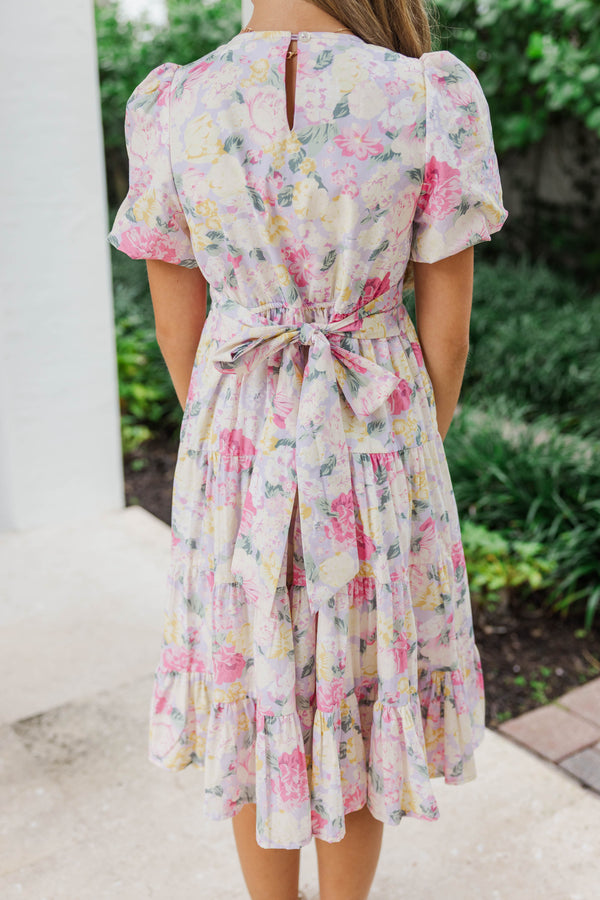 Girls: All True Lavender Floral Tiered Dress