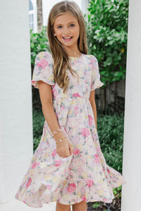 Girls: All True Lavender Floral Tiered Dress