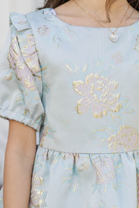 Girls: The Eloise Light Blue Brocade Dress