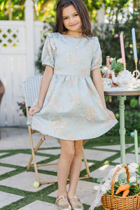 Girls: The Eloise Light Blue Brocade Dress