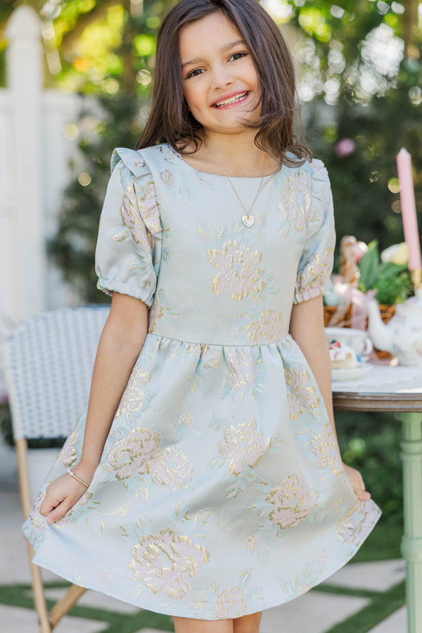 Girls: The Eloise Light Blue Brocade Dress