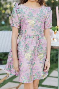Girls: The Eloise Pink Brocade Dress