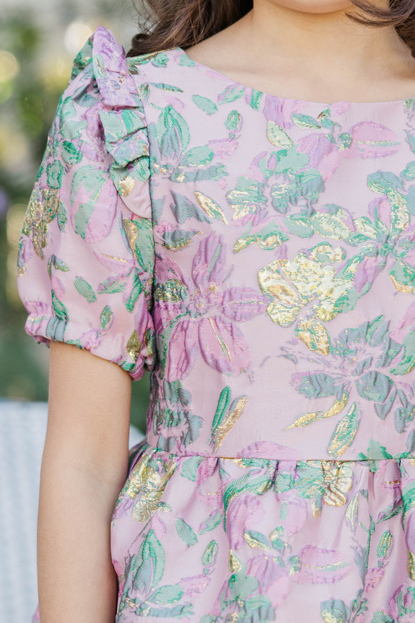 Girls: The Eloise Pink Brocade Dress