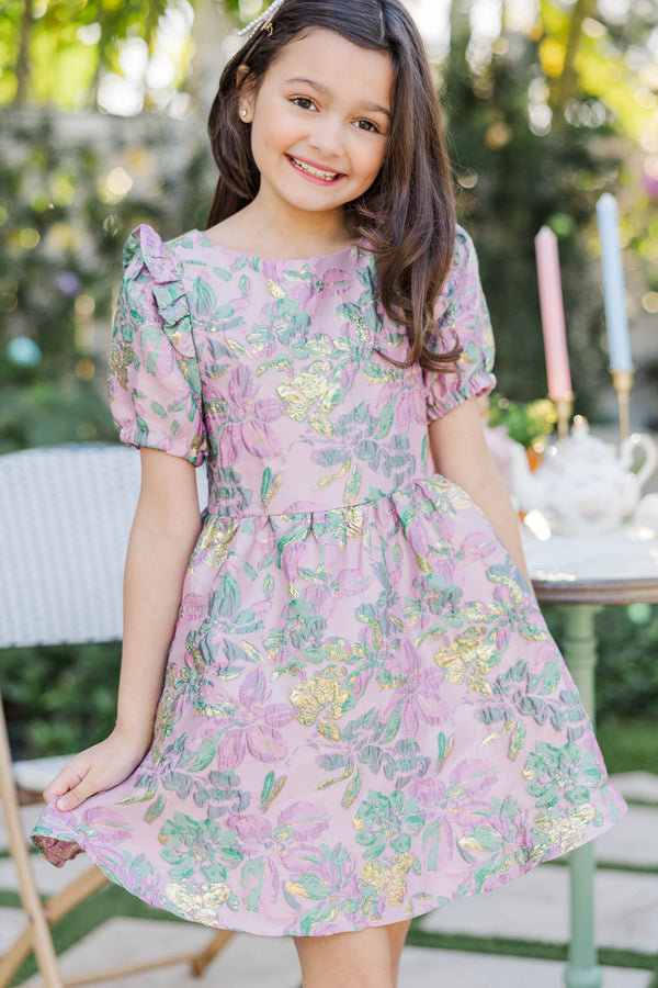 Girls: The Eloise Pink Brocade Dress