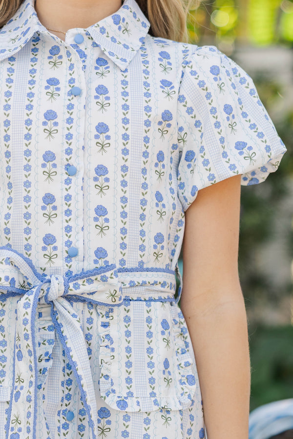 Girls: The Katie Lynn Blue Ditsy Floral Midi Dress