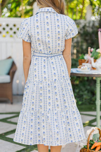 Girls: The Katie Lynn Blue Ditsy Floral Midi Dress