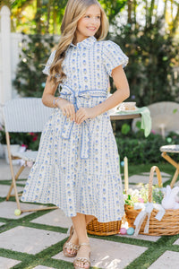 Girls: The Katie Lynn Blue Ditsy Floral Midi Dress