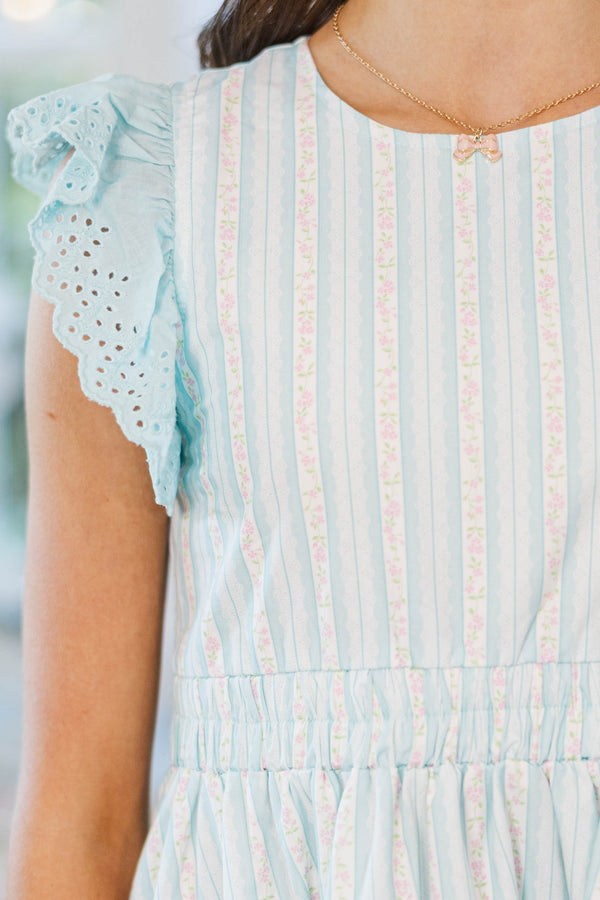 Girls: Dream Big Aqua Floral Ruffle Tier Dress