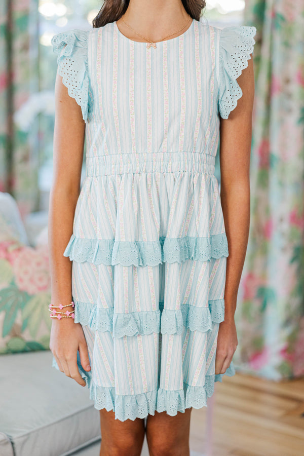 Girls: Dream Big Aqua Floral Ruffle Tier Dress
