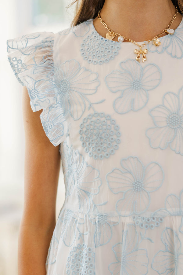 Girls: Happy Hearts Light Blue Embroidered Organza Dress