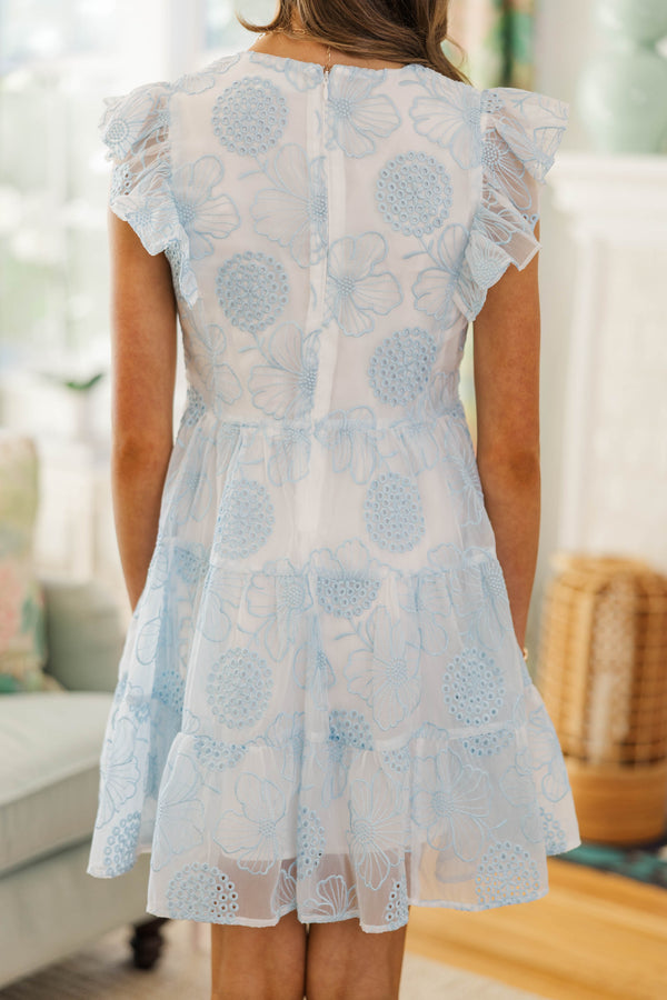 Girls: Happy Hearts Light Blue Embroidered Organza Dress