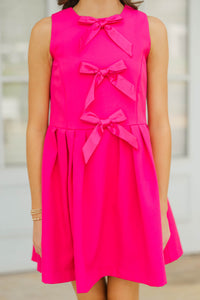 Girls: Dancing Queen Fuchsia Sleeveless Bow Dress