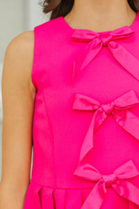 Girls: Dancing Queen Fuchsia Sleeveless Bow Dress