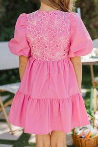 Girls: A Million Little Ways Pink Crochet Babydoll Dress