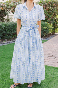 Can't Wait Blue Ditsy Floral Midi Dress