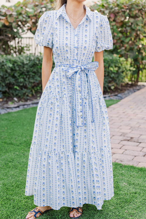 Can't Wait Blue Ditsy Floral Midi Dress
