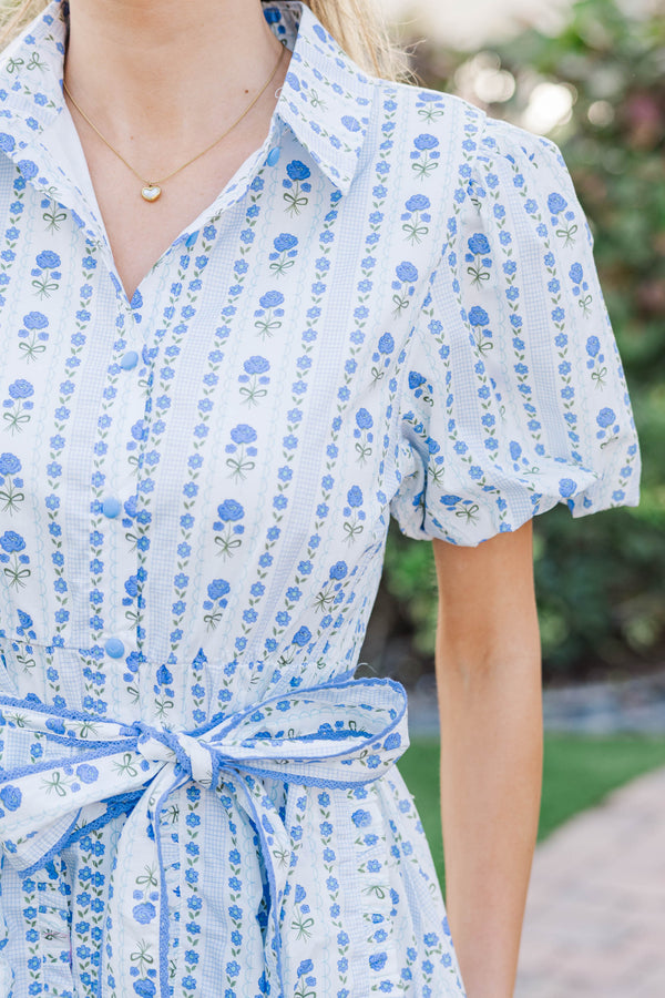 Can't Wait Blue Ditsy Floral Midi Dress