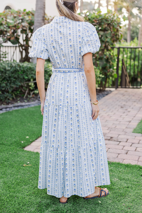 Can't Wait Blue Ditsy Floral Midi Dress