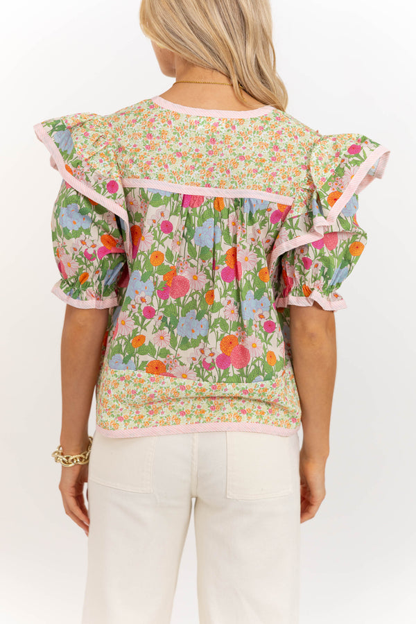 Golden Days Ahead Green Mixed Print Blouse