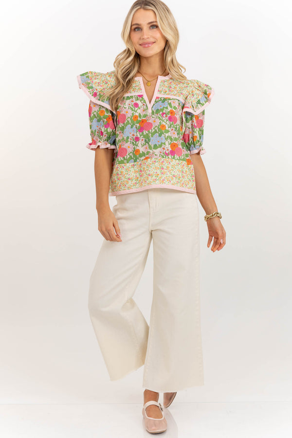 Golden Days Ahead Green Mixed Print Blouse