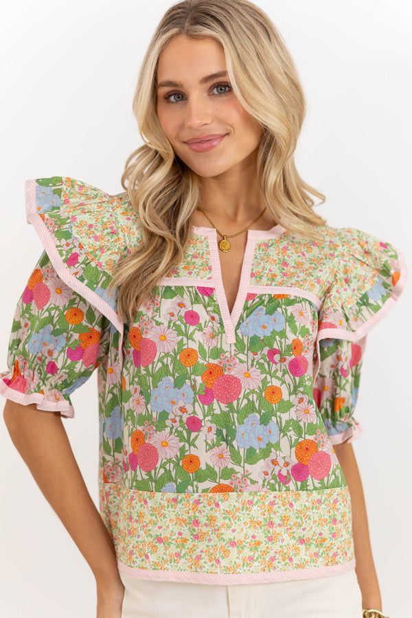 Golden Days Ahead Green Mixed Print Blouse