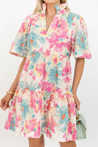 Feeling Your Best Pink Floral Eyelet Dress