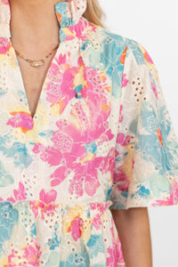 Feeling Your Best Pink Floral Eyelet Dress