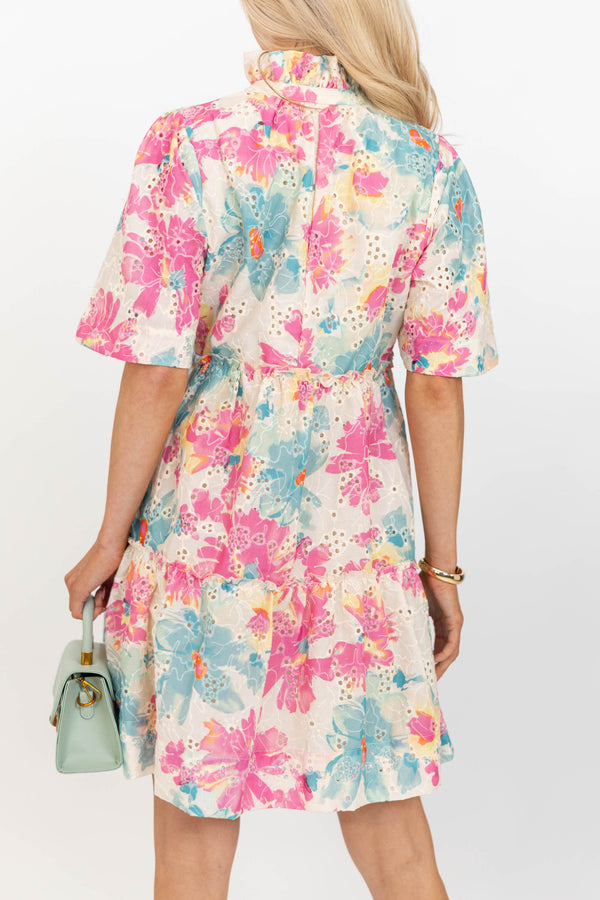 Feeling Your Best Pink Floral Eyelet Dress