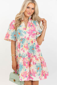 Feeling Your Best Pink Floral Eyelet Dress