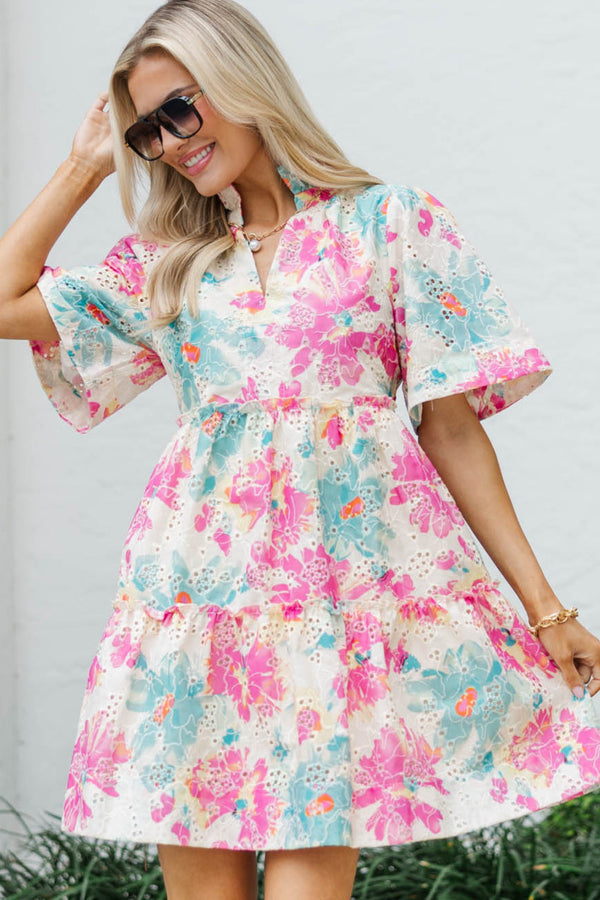 Feeling Your Best Pink Floral Eyelet Dress