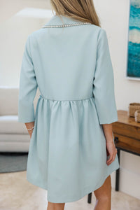 NURSING COLLECTION: The Kindness Light Blue Pearl Embellished Button Down Dress