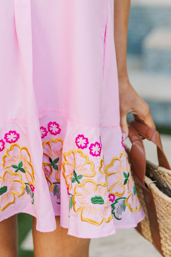 Fits Right In Pink Embroidered Dress