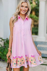 Fits Right In Pink Embroidered Dress